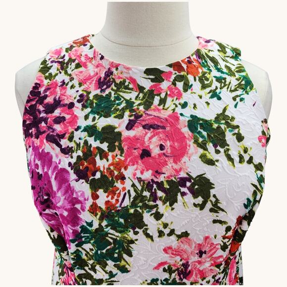 Liz Claiborne Women’s 16W Floral A-Line Dress Pink White Textured Stretch Church - Picture 6 of 14